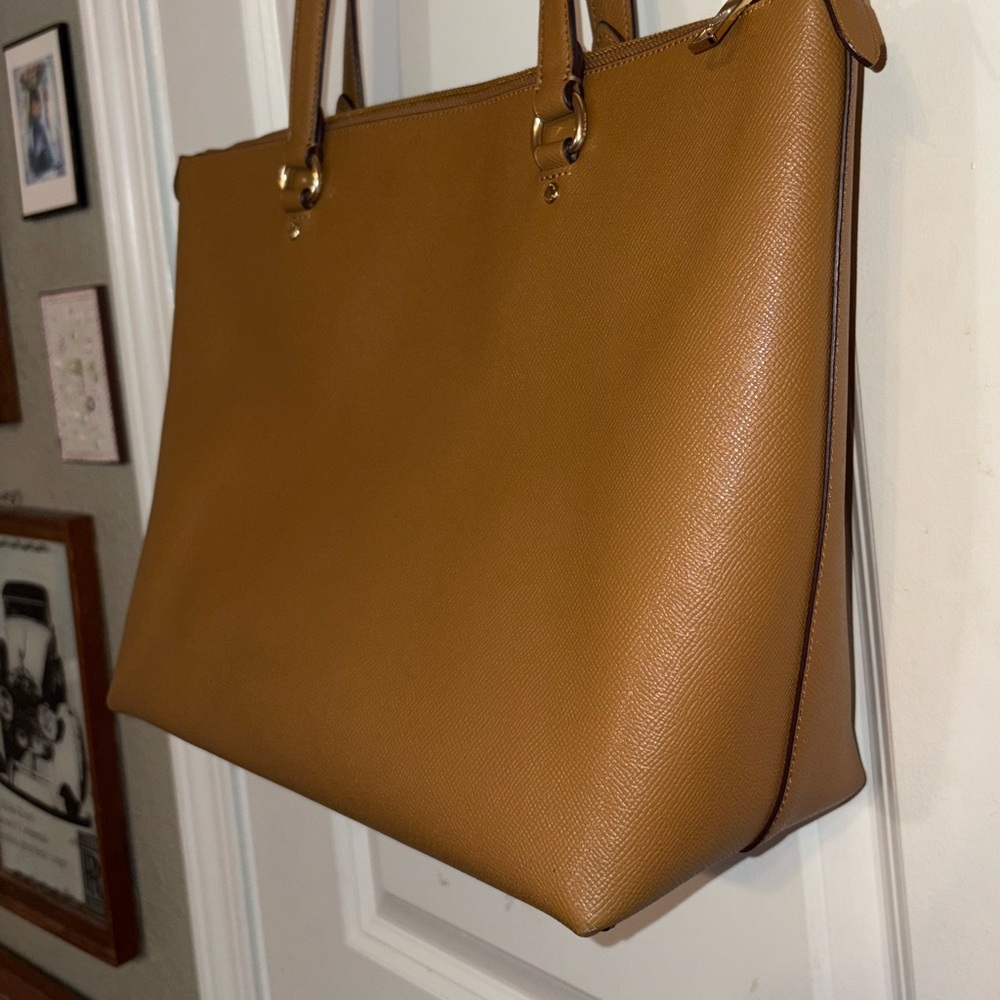 Coach City Zip Pebbled Leather Tote Bag Saddle Brown Gold Hardware - Picture 8 of 13